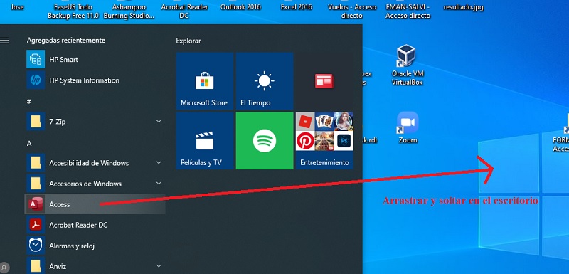 Accesos directos en el escritorio Windows 10 Informática